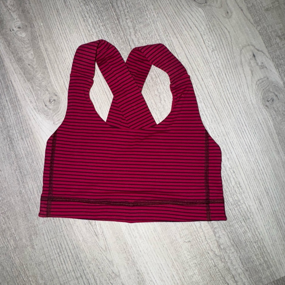 Red Striped Sports Bra